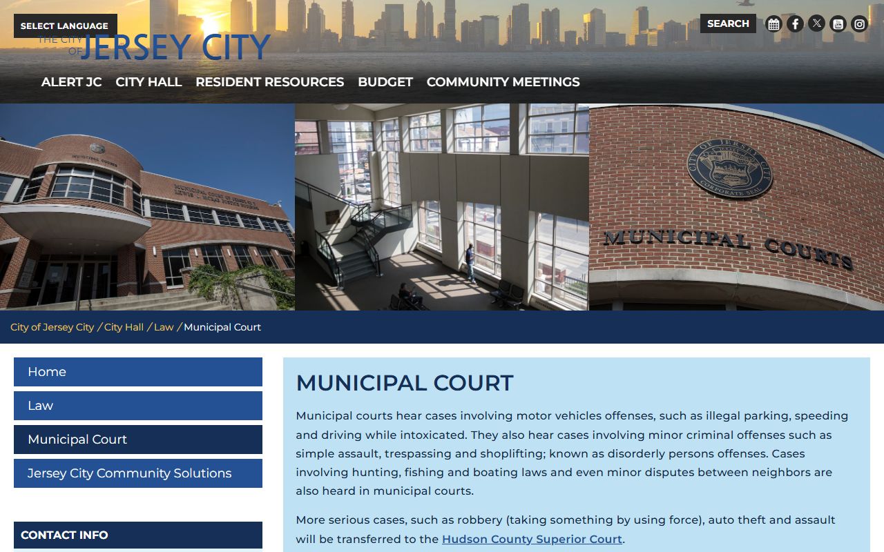 Jersey City Municipal Court page for dissolution of marriage information