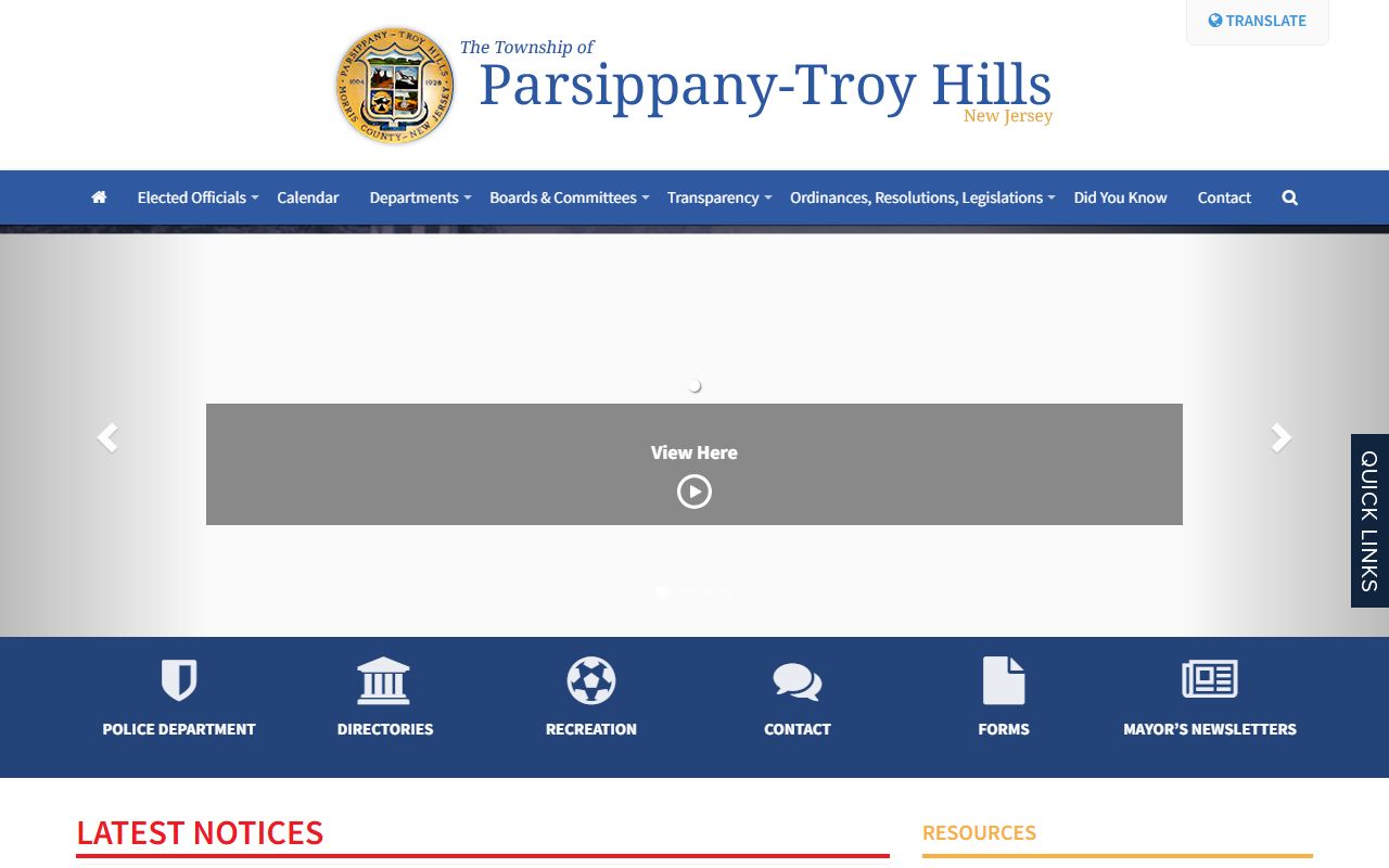 Parsippany-Troy Hills Township homepage for dissolution of marriage information