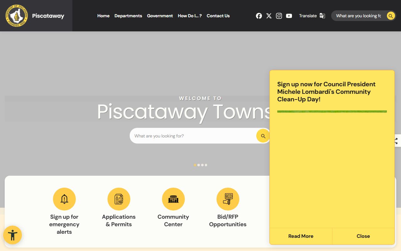 Piscataway Township government homepage for dissolution of marriage information