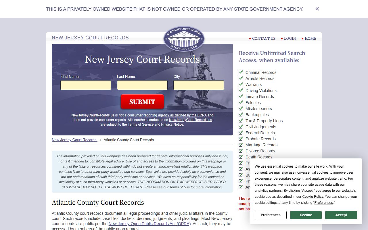 Atlantic County court records portal for dissolution of marriage access