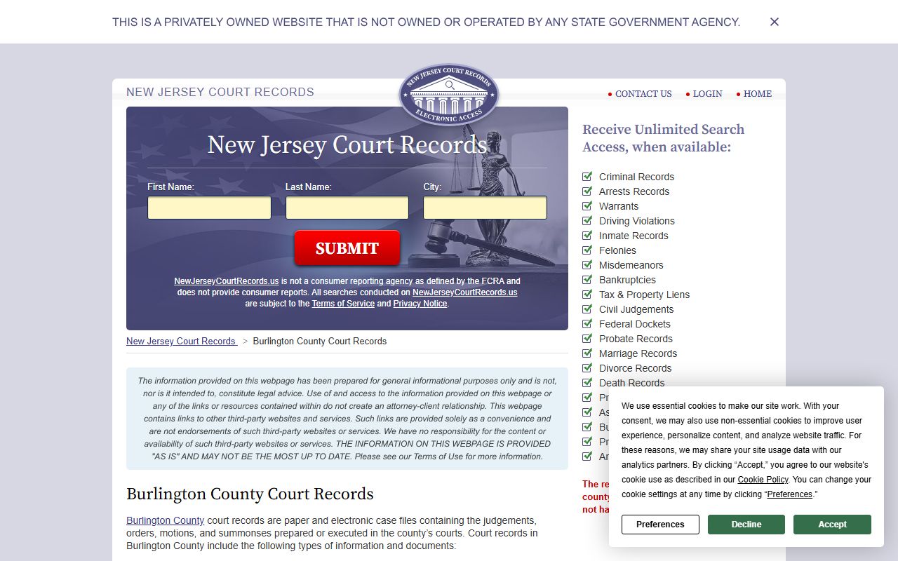 Burlington County court records dissolution of marriage information