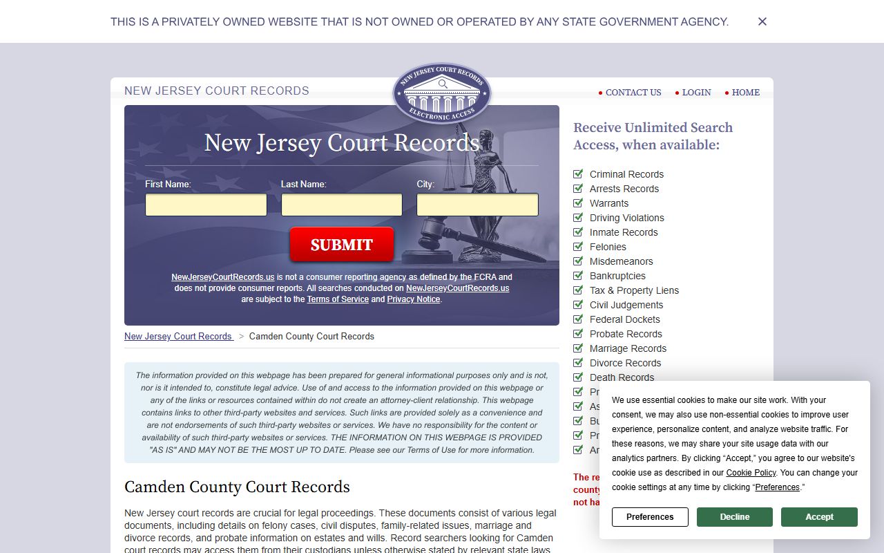 Camden County court records for dissolution of marriage cases