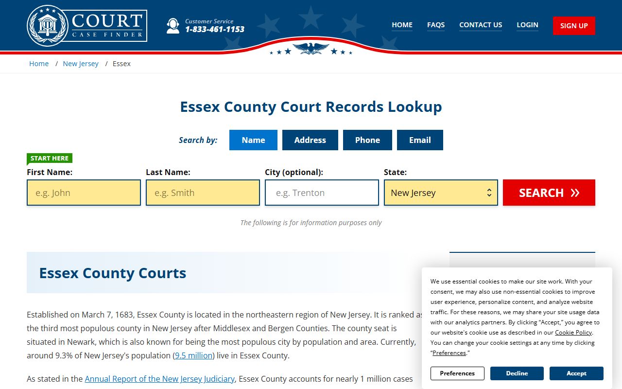 Essex County court records search for dissolution of marriage cases