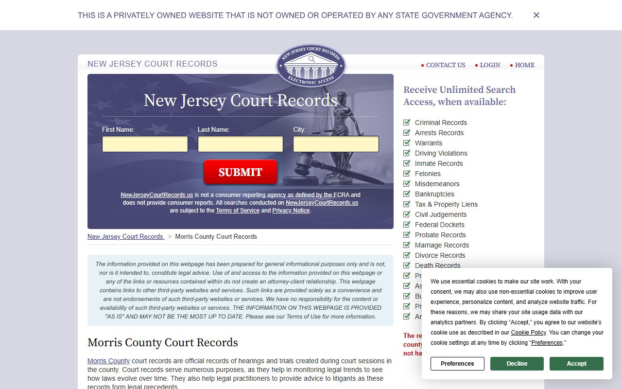 Morris County court records dissolution of marriage information
