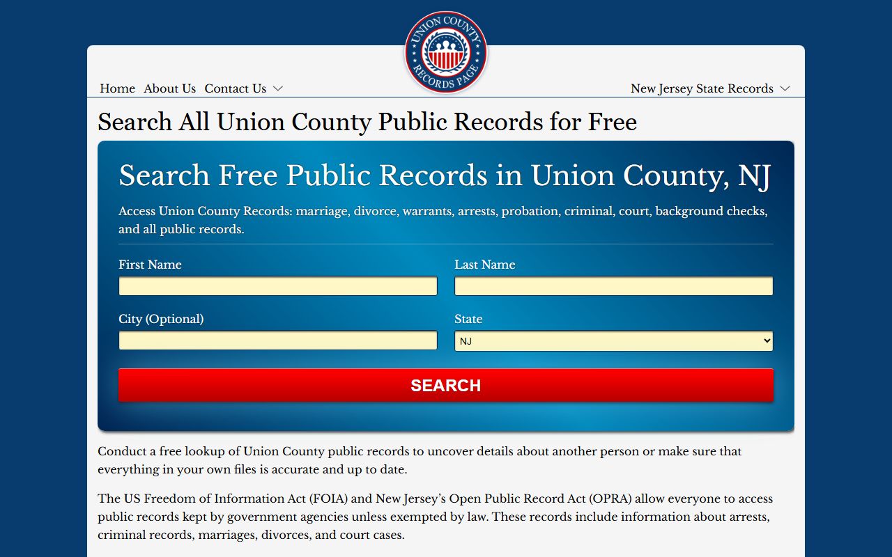 Union County records page for dissolution of marriage search